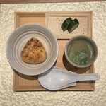 平乃家 - 焼きおにぎり　鶏白湯スープ　きゅうりの糠漬け