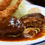 キッチンアオキ - ハンバーグと海老フライ(ライス・みそ汁付)@税込1,450円