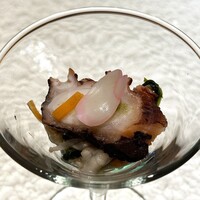 渋谷 鮨 スブリム TOKYO - 青菜と湯葉のお浸し、タコの茶ぶり
