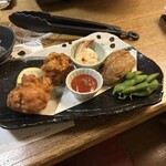 Izakaya Shishitou - オードブル盛り合わせ【枝豆.知床鶏のザンギ.北あかりのポテトフライ.海老マヨネーズ】