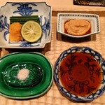 伯雲 - 塩、浅葱、紅葉おろし、酢橘、ポン酢、鮟肝ポン酢