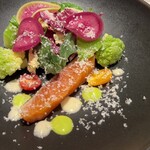 French Restaurant Plaisir - 鮭と野菜のサラダ　パルミジャーノチーズを削りかけ