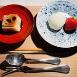 石葉 - 甘味（蓮根餅）・水菓子（苺・柚子シャーベット）