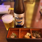 ぱいかじ - 手をつける前のお通しとオリオンビール