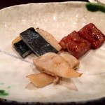 鮨 波やし - ［２回目］マグロの頬肉・ホッキ貝・平貝の焼き物