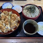 Shibata Honten - 海老と舞茸の天丼セット（ミニそば）1350円