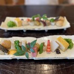 京かのこ - 口取/ サワラ西京焼き・玉子焼き・つくね・冬野菜・才巻・ピーマンのきんぴら・ふき味噌・田楽味噌