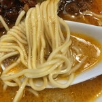 らーめん ダイニング れんげ - 極旨担々麺の麺アップ