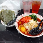 Moukotammennakamoto - 北極の華+野菜大盛り++ほうれん草+のり+生卵+チャーシュー2枚