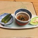 美喜鮨 - 右から★8バイ貝酢味噌和え★7.5イカ★7オクラ