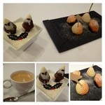 MAISON LAFITE - ＊左：オブラートに包んだ「低温乾燥させて、枝豆、黒オリーブ、トマト」 
      中：下の部分はバターを太tぅプリ使用されたケーキ、上にはビーツ。 
      右：お米を調理され品です。
      