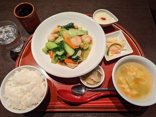 Taishouken - 海老と青梗菜のオイスター炒め定食¥1000-