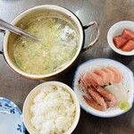 Sakae Shokudou - お料理全景 たら汁・タラコ・お刺身３種盛り・ご飯