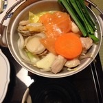 柏屋旅館 - 鮭と赤城鶏の味噌バター鍋 2013.12