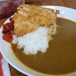 サン・カレー - チキンカツカレー【ハーフ】(税込660円)
            トッピングは揚げ立てサクサクなチキンカツ
            小麦粉を感じる具材が溶けたビーフカレー、適度なトロみがあります
            カウンター上の福神漬けを自分で載せます