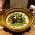 好日 - 龍の瞳　土鍋ご飯　真魚鰹西京焼き　うすい豆　