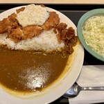 松乃家 - 「ささみかつカレー」750円也＋ライス大盛り100円也。「千切りキャベツ」80円也。税込。