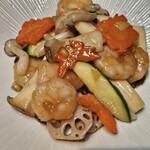 Stir-fried shrimp and seasonal vegetables