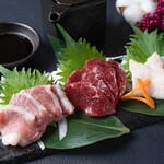 Assortment of three types of horse sashimi