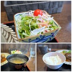 Yakuin Youshoku Pertica - ◆サラダ ◆お味噌汁と言うより「オニオンスープ」に近い味わいかしら。 ◆ご飯はツヤがあり、お代わり可能。