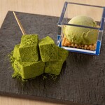 Matcha warabi mochi and matcha ice cream