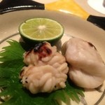くろぎ - 鱈の白子と河豚の白子を焙って食べ比べ