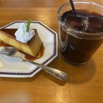 たなぽん食堂 - デザートのかぼちゃプリンとアイスコーヒー