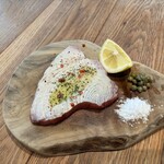 Thick-sliced seared albacore tuna carpaccio