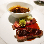 トップ・オブ・シナガワ・スカイダイニング - 和牛フィレ肉のポワレと牛ホホ肉のアンサンブル(2013年12月撮影) 