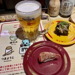 スシロー - 小さめの生ビールにお寿司