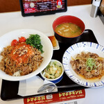 Sukiya - スパイシートマト牛丼並盛+とん汁おしんこセット、牛カルビ皿