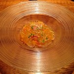 デュ バリー - ディナーCコース(5300円)の前菜一皿目 金目鯛の軽い炙り アラから取った旨味のジュレ 