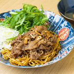 Beef Sukiyaki style yakisoba with raw egg