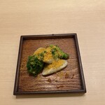 Sushiya Nobu - フグの一夜干し　炒りカラスミ　菜の花