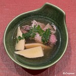 御料理 寺沢 - 熊肉と筍のしゃぶしゃぶ