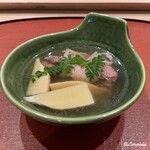 御料理 寺沢 - 熊肉と筍のしゃぶしゃぶ
