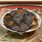 御料理 寺沢 - 鮑と北寄貝と銀杏の貝焼