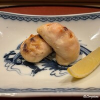 御料理 寺沢 - 河豚の白子の焼白子と楤の芽の天ぷら