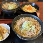 Yamagata Chotto Tei - 平日ランチ　肉そば（冷大）と天丼、肉そばとたまご丼