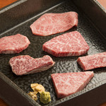 BAKURO - 料理写真:右上から時計回りにミスジ、ヒレ、インサイドスカート、イチボ、特選ハラミ、厚切りタン