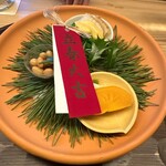 Higashiyama Ogata - 立春大吉〜平貝　辛子味噌　菜の花、カラスミ　大根、大豆のタイタン