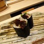 Sushi Uesaki - トロたく細巻き奈良漬けを乗せて