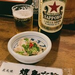 焼鳥本陣 - 赤星とつきだしの鶏皮ポン酢