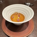 a table - ❶安納芋のムース、コンソメジュレ