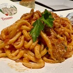 トラットリア ダイ パエサーニ - 牛肉と羊肉、豚肉のトマトソース　キタッラ