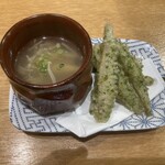 Chichiri - きのこの白湯スープ、わかさぎの天ぷら磯辺揚げ