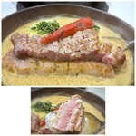 Supai Su Kari-To Ichi - ◆豚肉はレアでも頂けるそうで、レア感残る仕上がり、希望すればよく焼いてくださるそうな。 十一さん系らしく美味しいお肉ですけれど私には多いので、1枚はご一緒した方に手伝ってもらいました。