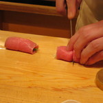 にくの匠 三芳 - とらふぐ白子とミスジの土佐酢ジュレ掛け、干し柿と春菊と4