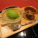 にくの匠 三芳 - 抹茶アイスのシングルモルトのウイスキー”白州”浸しと栗の渋皮煮1