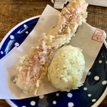 Kamakiri - ちくたまの天ぷらセット320円。たまごは半熟です☺️。